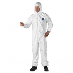 DUPONT D13397907, TYVEK COVERALL ZIPPER FRONT ATT HOOD ELASTIC WRI